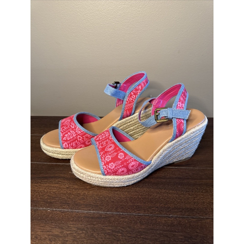 Pioneer Woman Espadrille Sandel Size 8 Woman's Pink Denim Strap Open Toe